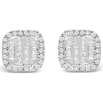 House of Brilliance 10K White Gold 7/8 Cttw Diamond Princess Composite and Halo Stud Earrings at Nordstrom