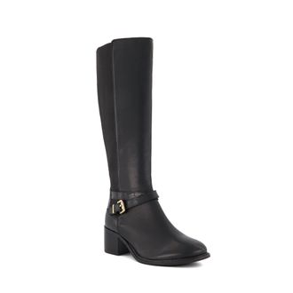 Dune London Womens Ladies Buckle-Detail Knee-High Boots Tildy - Black Leather (archived) - Size UK 3
