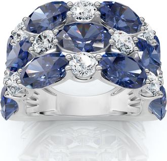 Pompeii3 8.50Ct Blue Sapphire Wide Anniversary Ring 14k Gold Lab Grown EF/VS