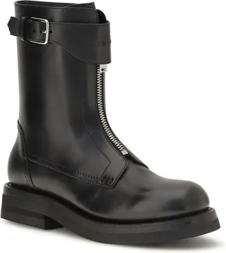 Alexander McQueen Womens Black Calf Leather Bos Taurus Lace-Up Boots
