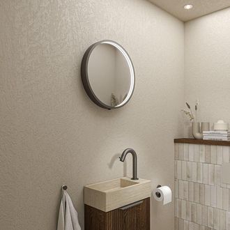 Bernacchini SP24 spiegel - 40x4x40cm rond in stalen kader incl dir LED - verwarming - color changing - dimbaar en schakelaar - geborsteld metal black