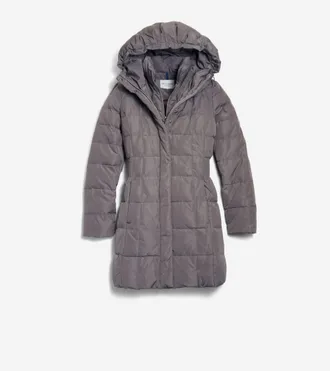 Cole Haan Womens 32 Signature Hooded Taffeta Down Coat - Grey Size Medium