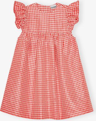 Ganni Red Crinkled Check Taffeta Dress - Size 34