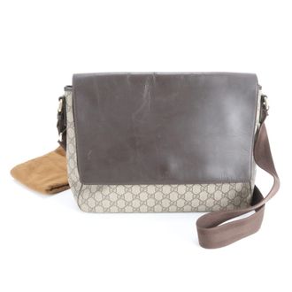 Gucci Black Brown Leather Coated Canvas Messenger Bag Shoulder Bag (Pre-Owned)