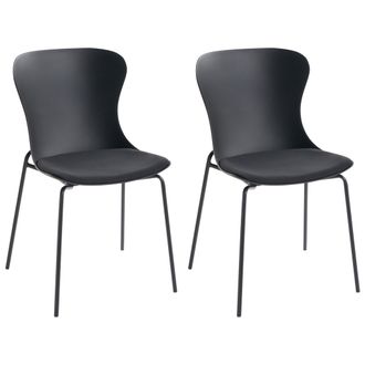 Beliani Conjunto De 2 Sillas De Comedor Con Patas De Metal Asiento Sint&eacute;tico Con Coj&iacute;n Apilables Negro Pitsburg