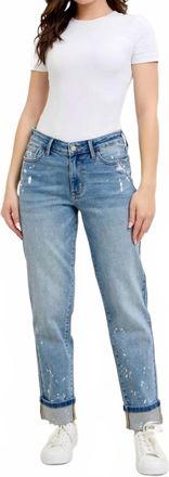 Judy Blue Mid Rise Cuffed Boyfriend Jeans In Bleach Splattered