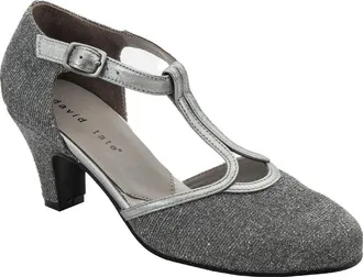 David Tate Fantastic NWS24-537 Pump Women Pewter T-Strap Block Heel ZOGG3924