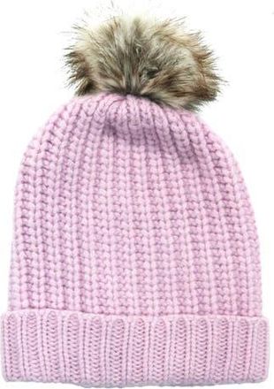 Portolano Chunky Wool Blend Beanie with Faux Fur Pompom in Pastel Lavander at Nordstrom Rack
