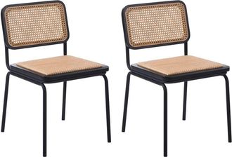 Beliani Set of 2 Dining Chairs Black PE Rattan Seat and Backrest Iron Legs Armless Protective Caps Modern Boho Design CORVALLIS