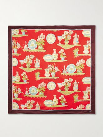 Olivia Von Halle Foulard In Raso Di Seta Stampato Dunaway - Rosso