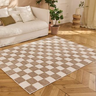 Nazar Rugs Alfombra de cuadros beige 100x150 cm