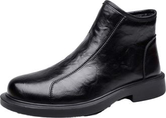 Generic Mens Snow Boots Waterproof Winter Shoes Slip on Boots Ankle Booties Slip-On Comfortable Anti-Slip Outdoor Winter Shoes Short,Black Fleece Lined,7.5 UK