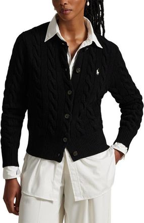 Polo Ralph Lauren Cable Knit Wool & Cashmere Cardigan in Polo Black at Nordstrom, Size Xx-Small