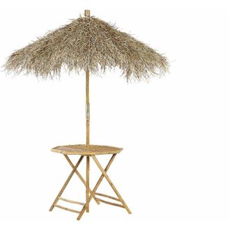Beliani Beliani - Tavolo bistrot pieghevole legno di bamb&ugrave; chiaro con ombrellone 245 cm Molise