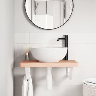 Berkfield Home Elegant Basin Shelf Wall Mounted Steel & Solid Wood Beech in Light Tan