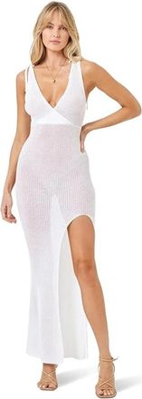 L*Space L*Space Kihei Dress Womens L Cream 100% Cotton Sheer Side Slit Cover Up RED749