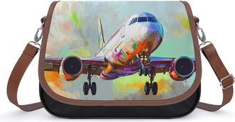 Generic Airplane Taking Off Leather Crossbody Bags for Women Messenger Handbag Purse Shoulder Bag