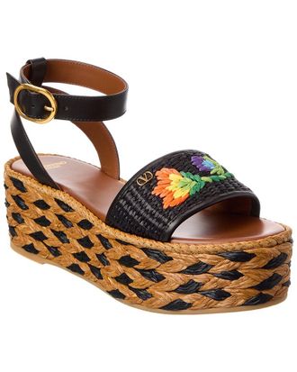 Valentino Straw & Leather 50 Platform Sandal