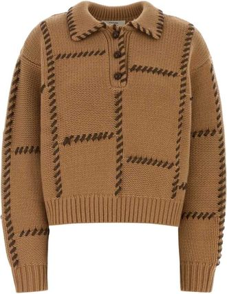 Frame Denim Leather Stitch Sweater - Dames - Polos - Bruin - S - Wol - Tops