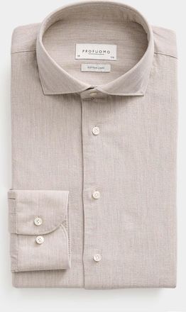 Profuomo Mens Cotton-linen grey shirt Slim fit