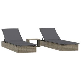 vidaXL Vidaxl - Tumbonas 2 Uds Con Mesita Rat&aacute;n Sint&eacute;tico Gris