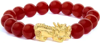 House of Brilliance 18K Yellow Gold Dragon Charm Red Agate Beaded Charm Bracelet at Nordstrom