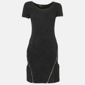 Maje Black Patterned Knit Zip Detail Short Dress