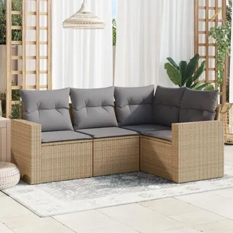 vidaXL Juego De Sof&aacute;s Jard&iacute;n Con Cojines 4 Pzas Rat&aacute;n Sint&eacute;tico Beige Vidaxl