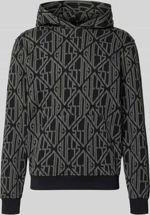 Guess Hoodie im Allover-Look mit K&auml;nguru-Tasche in Black, Gr&ouml;&szlig;e XXL