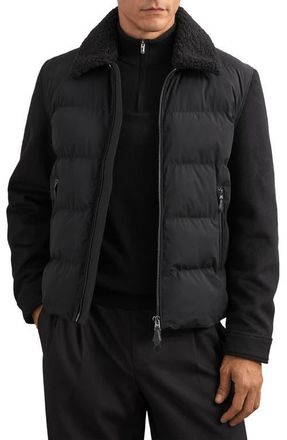 Reiss Maximus Mixed Media Quilted Puffer Jacket in Black at Nordstrom, Size Large