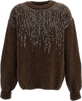 Haikure Brown Open-Knit Wool Sequin Sweater