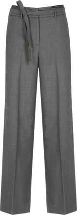 PESERICO Grey Satin-Trim Tailored Pants