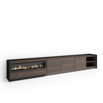 Skraut Home Mueble tv efecto madera roble negro 310x37x50cm chimenea efecto fuego