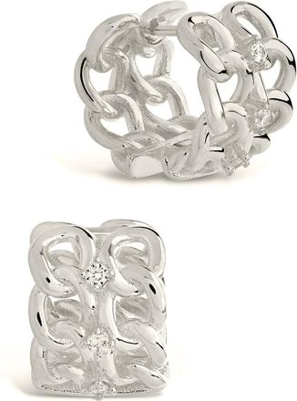 Sterling Forever Carleene CZ Chain Huggie Hoop Earrings