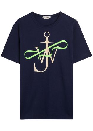 J.W.Anderson Ribbon Anchor Embroidered Cotton T-shirt - Navy - XL