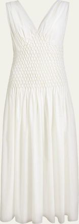 Khaite Nola Sleeveless Diamond Pleat Cotton Ankle Dress