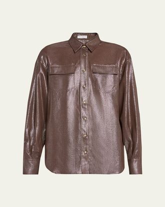 Brunello Cucinelli Metallic Double-Pocket Blouse