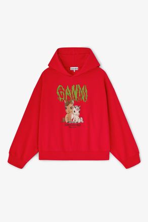 Ganni Red Graphic Cropped Hoodie - Size XXS Organic Cotton