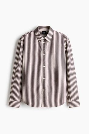 H&M Relaxed Fit Cotton Shirt in Dark Purple/striped at Nordstrom, Size X-Large