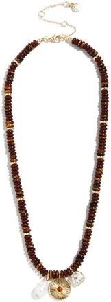 BaubleBar Malia Tigers Eye Charm Necklace in Brown at Nordstrom