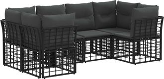 vidaXL Conjunto De Sof&aacute;s De Exterior 6 Uds. Negro Poli&eacute;ster Vidaxl
