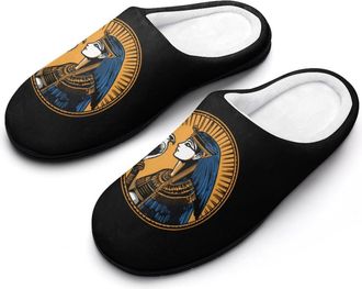 Generic Egyptian Goddess And Bird Cotton Slippers for Women Memory Foam Comfy House Shoes with Anti-Skid Rubber Sole