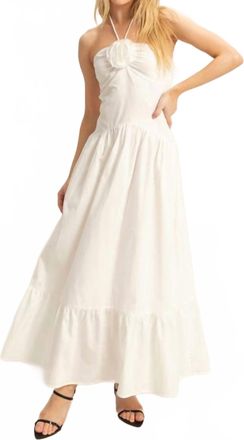 HYFVE Poplin Rosette Halter Neck Midi Dress In White