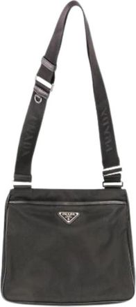 Prada Pre-owned Re-Nylon Saffiano Leren Schoudertas - Dames - Vintage Schoudertas - Zwart - ONE Size - Nylon - Vintage