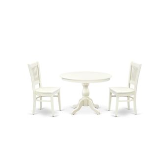 East West Furniture HBVA3-LWH-W - 3-Pc Modern Dining Table Set- 2 Dining Chair and Wooden Dining Table - Wooden Seat and Slatted Chair Back - Linen White Finish