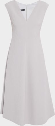 Emporio Armani Sleeveless Textured V-Neck Midi Dress