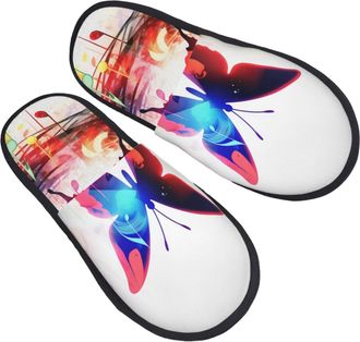 Generic Fluffy Slippers Music Butterfly Furry Fuzzy Slippers Reusable Anti-Slide Slipper For Home Guest Room Spa L