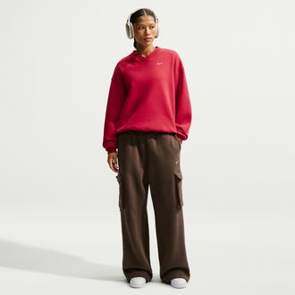 Nike Womens Studio Fleece Medium Weight Oversized High-Rise Cargo Pants in Brown | IO2298-212