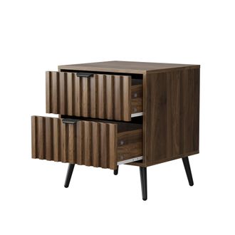 STILVORA Mesita De Noche Con 2 Cajones, Patas De Metal Negro, Estilo Moderno, Para Dormitorio, En Mdf, Nogal, 45&times;40&times;53 Cm