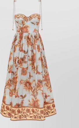 Zimmermann aster floral midi dress pleated straps